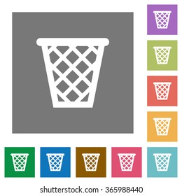 Trash flat icon set on color square background.
