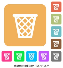 Trash flat icons on rounded square vivid color backgrounds.