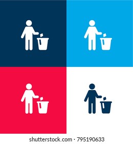 Trash four color material and minimal icon logo set in red and blue