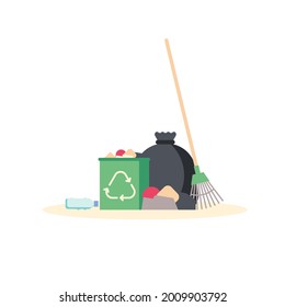 Trash and garbage with bags. Pile of rubbish. Concept of clean up, ecology protection, save planet. Vector illustration in cartoon flat design