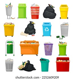 Trash and Garbage Bin Plastic Containers and Bags Big Vector Set