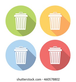 Trash And Garbage Can Flat Style Design Icons Set