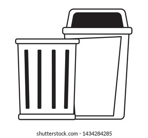 trash garbage can and plastic garbage can icon cartoon in black and white vector illustration graphic design