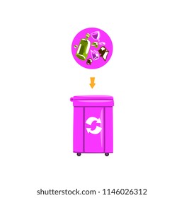 Trash garbage can with sorted garbage, recycling garbage industry vector Illustration