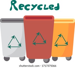 Trash in garbage cans with sorted garbage vector recycled icons.Vector