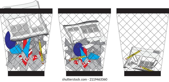 Trash Garbage Collection Vector Set Art Concept Illustration Isolated on White