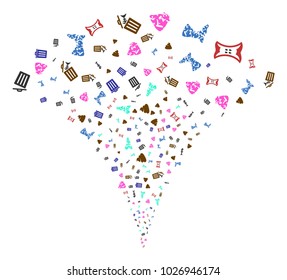 Trash Garbage explosion fountain. Vector illustration style is flat iconic symbols. Object fountain done from random pictographs as trash garbage fireworks.