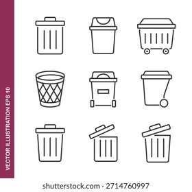 Iconos de la línea de basura y basura - Mini icono de la serie de colección
