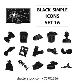 Trash and garbage set icons in black style. Big collection of trash and garbage vector symbol stock illustration