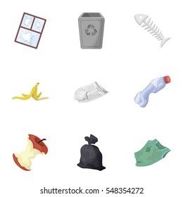 Trash and garbage set icons in cartoon style. Big collection of trash and garbage vector symbol stock illustration