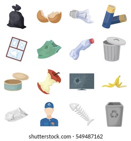 Trash and garbage set icons in cartoon style. Big collection of trash and garbage vector symbol stock illustration