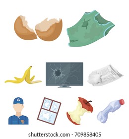 Trash and garbage set icons in cartoon style. Big collection of trash and garbage vector symbol stock illustration