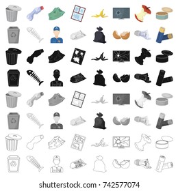 Trash and garbage set icons in cartoon style. Big collection of trash and garbage vector symbol stock illustration