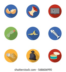 Trash and garbage set icons in flat style. Big collection of trash and garbage vector symbol stock illustration