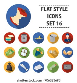Trash and garbage set icons in flat style. Big collection of trash and garbage vector symbol stock illustration