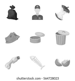 Trash and garbage set icons in monochrome style. Big collection of trash and garbage vector symbol stock illustration