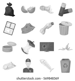 Trash and garbage set icons in monochrome style. Big collection of trash and garbage vector symbol stock illustration