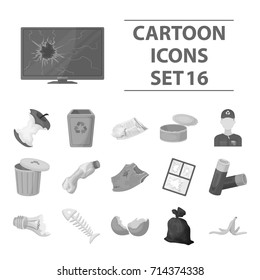 Trash and garbage set icons in monochrome style. Big collection of trash and garbage vector symbol stock illustration