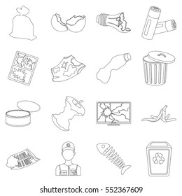 Trash and garbage set icons in outline style. Big collection of trash and garbage vector symbol stock illustration