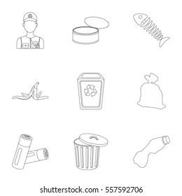 Trash and garbage set icons in outline style. Big collection of trash and garbage vector symbol stock illustration