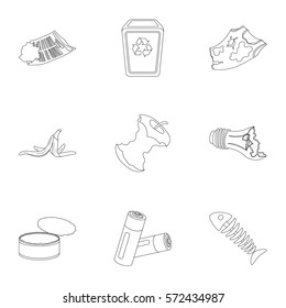 Trash and garbage set icons in outline style. Big collection of trash and garbage vector symbol stock illustration