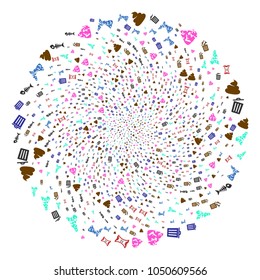 Trash Garbage spiral burst. Element whirlpool combined from scatter trash garbage items. Vector illustration style is flat iconic symbols.