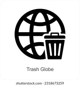 Trash Globe and Bin icon concept