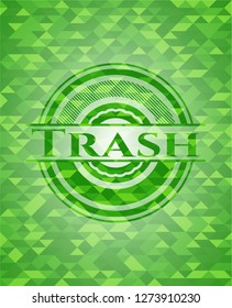 Trash green emblem with mosaic background