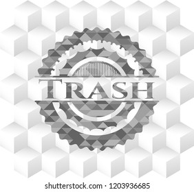 Trash grey emblem with geometric cube white background