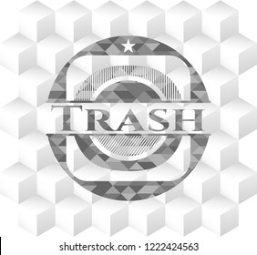 Trash grey emblem. Vintage with geometric cube white background