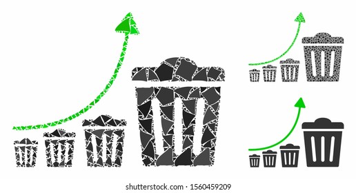 Trash growing trend composition of abrupt elements in various sizes and color tones, based on trash growing trend icon. Vector tuberous parts are organized into collage.