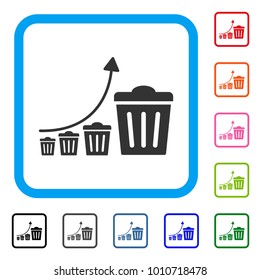 Trash Growing Trend icon. Flat grey pictogram symbol in a blue rounded square. Black, gray, green, blue, red, orange color additional versions of trash growing trend vector.