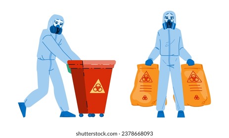 trash hazardous waste management vector. disposal plastic, container factory, dirty recycling trash hazardous waste management character. people flat cartoon illustration