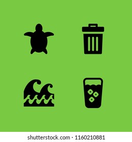 trash icon. 4 trash set with delete, turtle, straw and ocean vector icons for web and mobile app