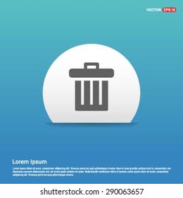 trash icon - abstract logo type icon - white sticker on blue background. Vector illustration