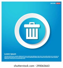 trash icon - abstract logo type icon - blue icon on white sticker on black background. Vector illustration