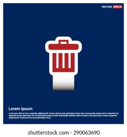 trash icon - abstract logo type icon - Red & white sticker icon on blue background. Vector illustration