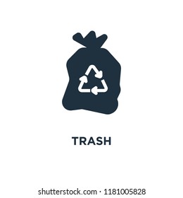Trash icon. Black filled vector illustration. Trash symbol on white background. Can be used in web and mobile.