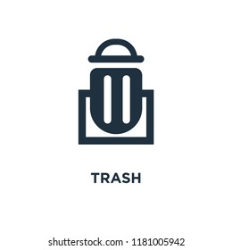 Trash icon. Black filled vector illustration. Trash symbol on white background. Can be used in web and mobile.