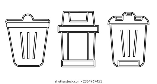 Diseño de la línea negra del icono de la basura. Ilustración vectorial de material.