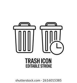 Trash Icon Black with White Background Flat Design Illustration.