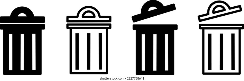 Trash icon. Black and white trash can icon set. Stock vector