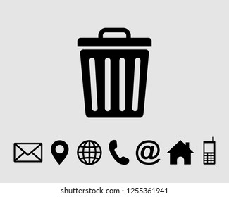 trash icon, delete symbol vector, with contact us set icon