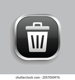 trash icon design. Glossy Button style rounded rectangle isolated on gray background.. Vector illustration
