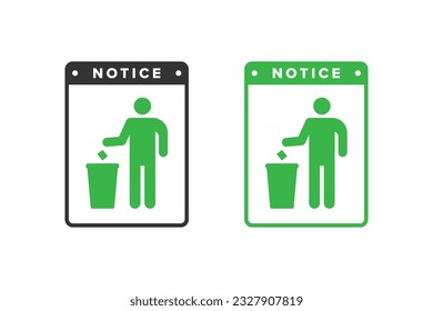 Trash icon design vector green color, icon board people throw trash in its place