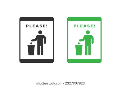 Trash icon design vector green color, icon board people throw trash in its place