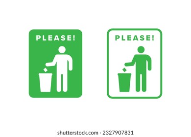 Trash icon design vector green color, icon board people throw trash in its place