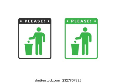 Trash icon design vector green color, icon board people throw trash in its place