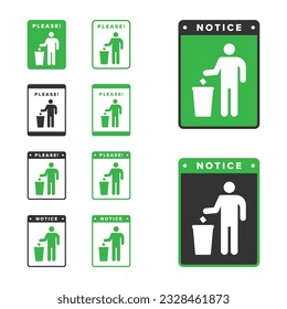 Trash icon design vector green color, icon board people throw trash in its place