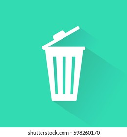 Trash icon flat on green background for web